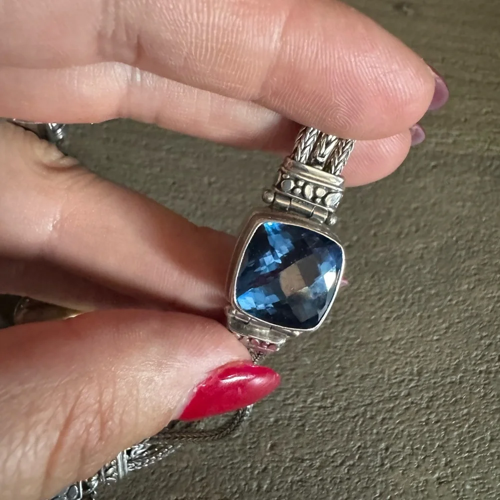 SARDA 925 Sterling Silver lab created Sapphire bracelet 28g - Picture 6 of 15